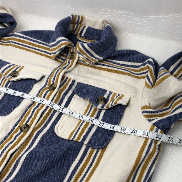 Aerie Striped Shacket Button Up Long Sleeve Flannel Yellow Blue Oversized XS - Picture 13 of 16